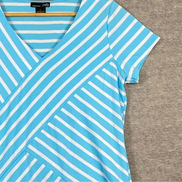 RXB Womens Blue/White Geometric Stripes Short Sleeve Athletic Blouse Size Large - Picture 5 of 9